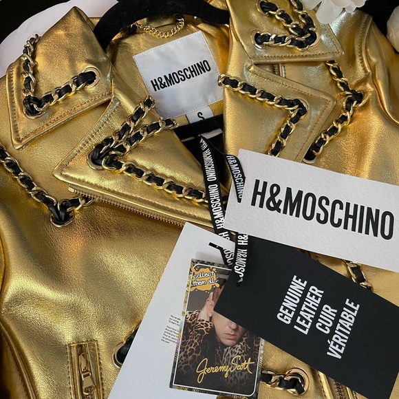 Moschino x Limited Edition Gold Genuine Leather Jacket with Chains - Picture 7 of 10